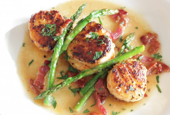 Scallops, Asparagus, Pancetta and Risotto (with Asparagus and Pancetta)